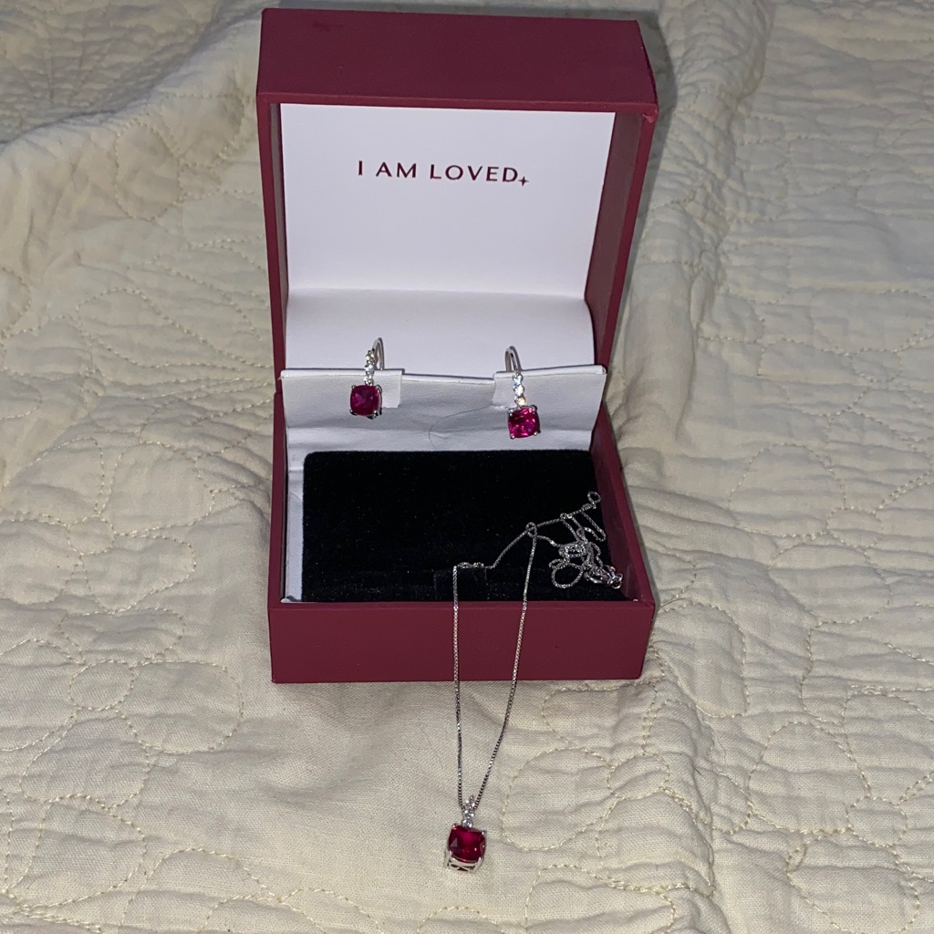 Helzberg Diamonds Silver Earrings With Deep Red Accents
